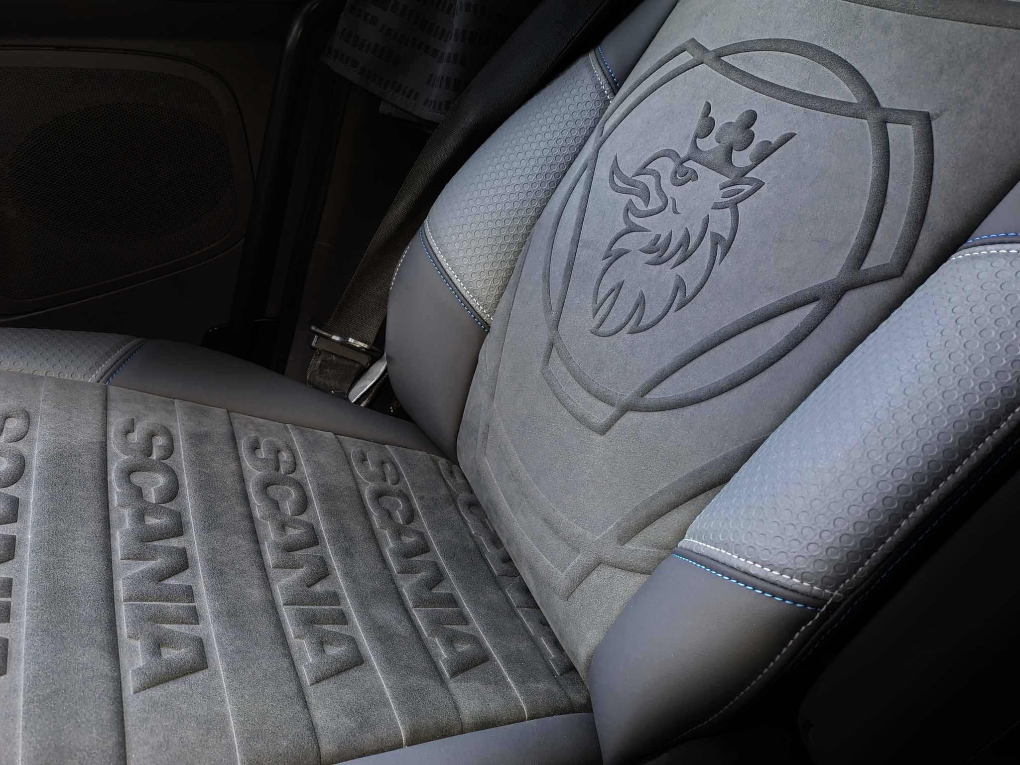 Embossed Scania alcantara seat interior